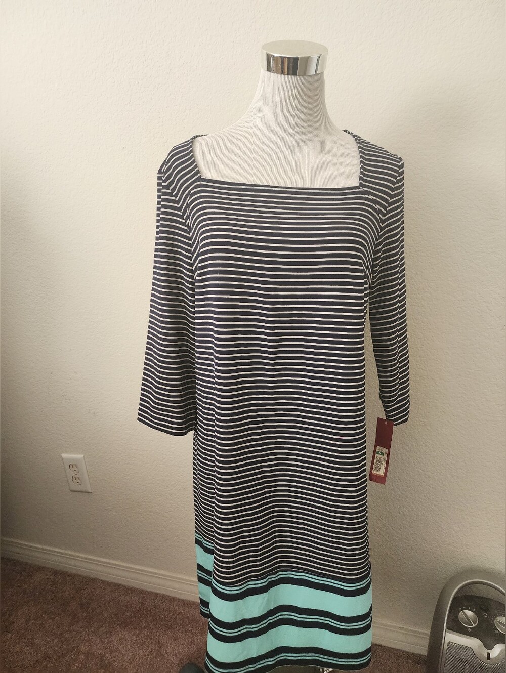 Striped Navy& White Dress with Mint Accent